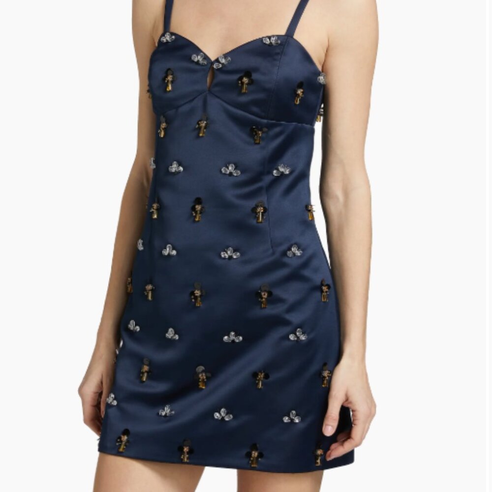NWT Tanya Taylor Dalton Dress Midnight Blue Hand Embellished Mini Size 6